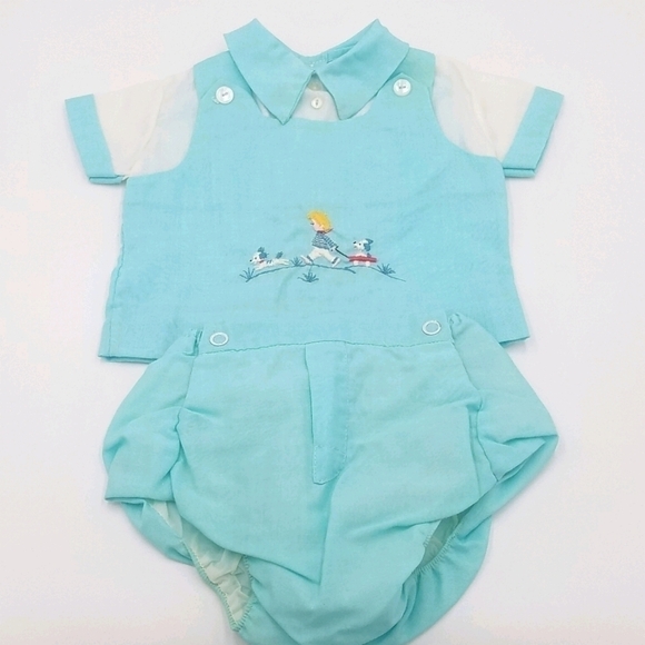 Vintage Handmade Set Boy Dog Shirt Shorts NB - Picture 1 of 10